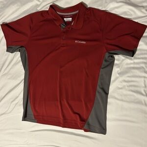 Columbia Men's Polo in Deep Red and Charcoal - Size Large - EUC